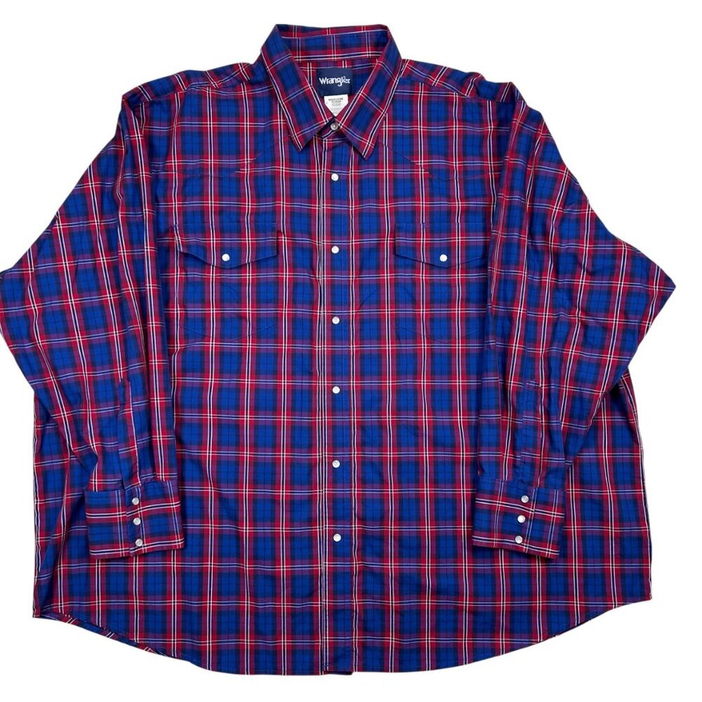 Wrangler 4XL Men Plaid Pearl Snap Western Shirt Rodeo Business Casual